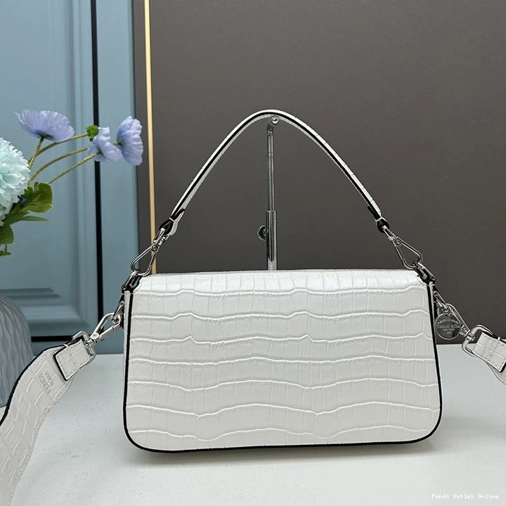 Cheap In White Bag Baguette Leather Medium Crocodile Fendi Re-Edition 0823